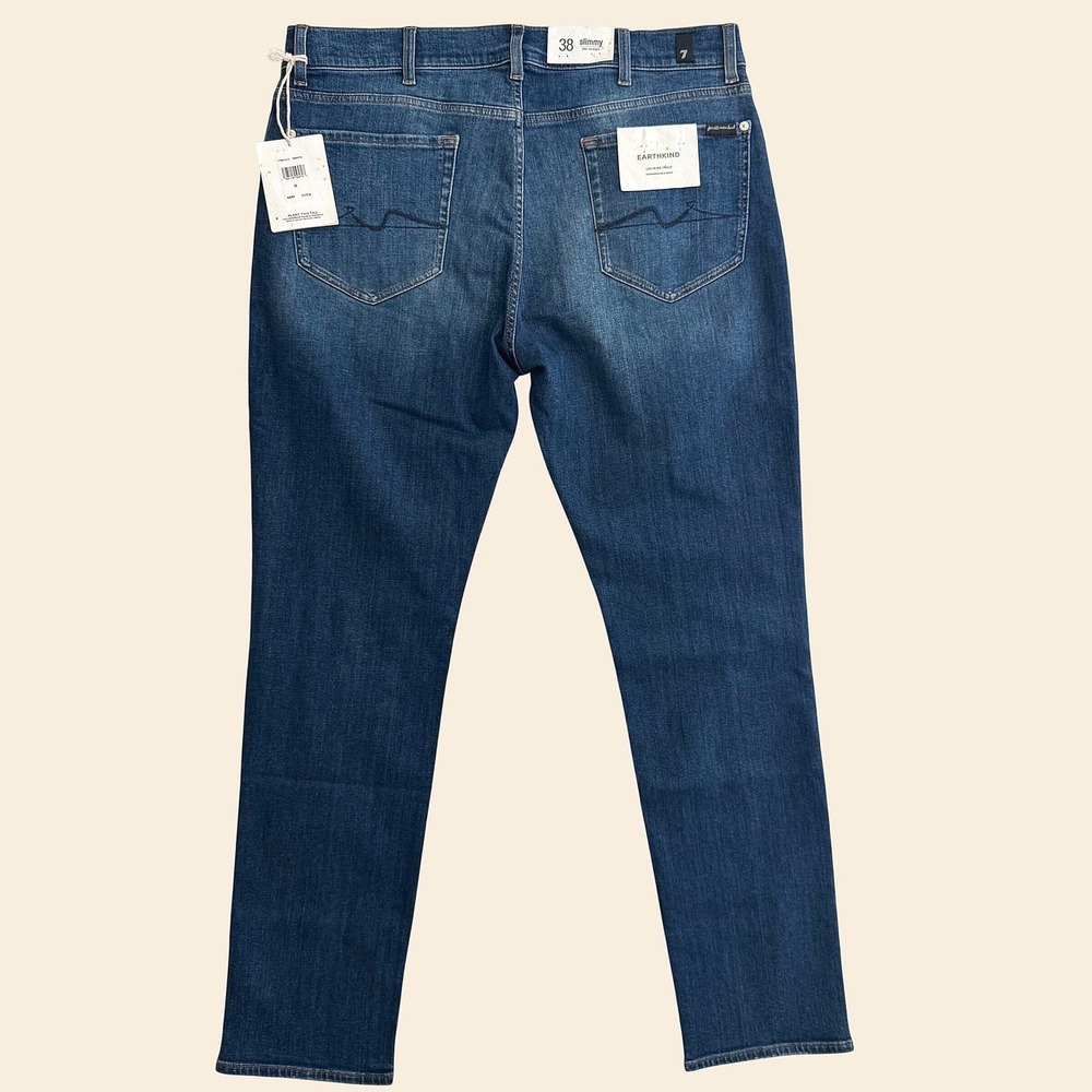 NWT 7 For All Mankind Slimmy Straight Jeans Mens 38 Medium wash Blue Essential - Picture 4 of 10